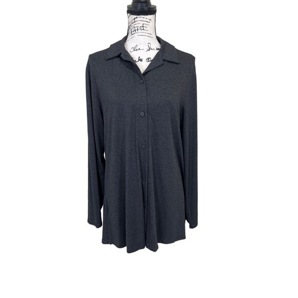 F.H. Clothing Co Women's Sz M Top Button up Rayon Long Sleeve Heather Gray Black - Picture 1 of 7